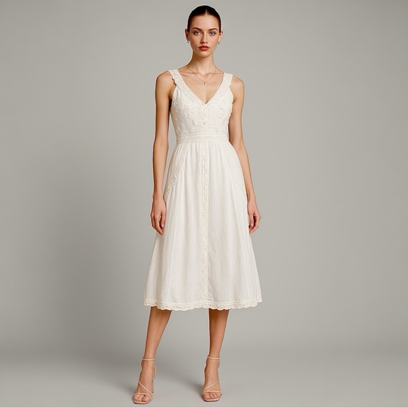 Sue Wong Dresses & Skirts - Vintage Sue Wong Dress 4 Ivory Beaded Lace Trim‎ Cottagecore Prairie Midi